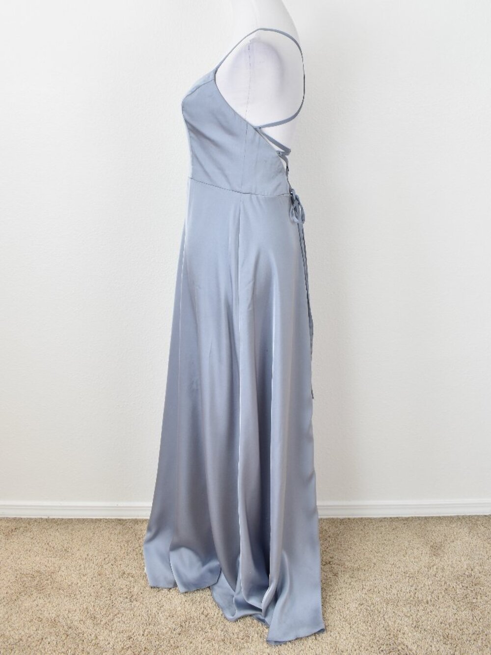 Azazie Mei Dusty Blue Metallic Satin Formal Dress - 4 - Picture 4 of 11